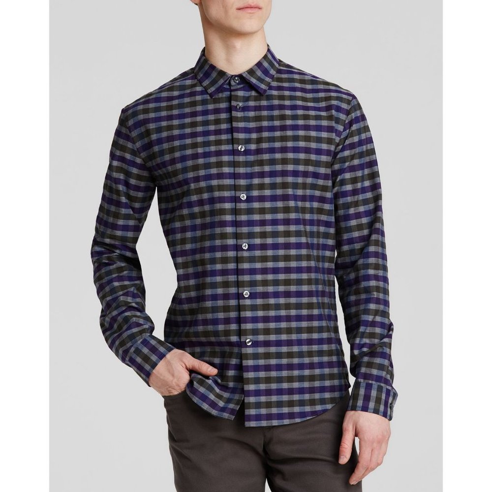 VINCE Melange Plaid Long-Sleeve Button Down Shirt